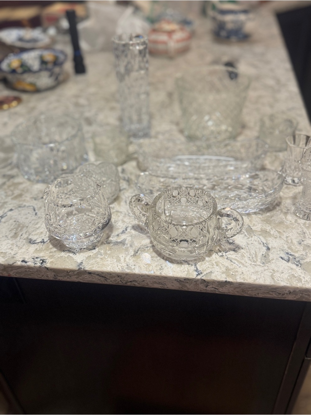 Classic Clear Cut Glass Sugar Bowl with Handles - Clear12 lot set